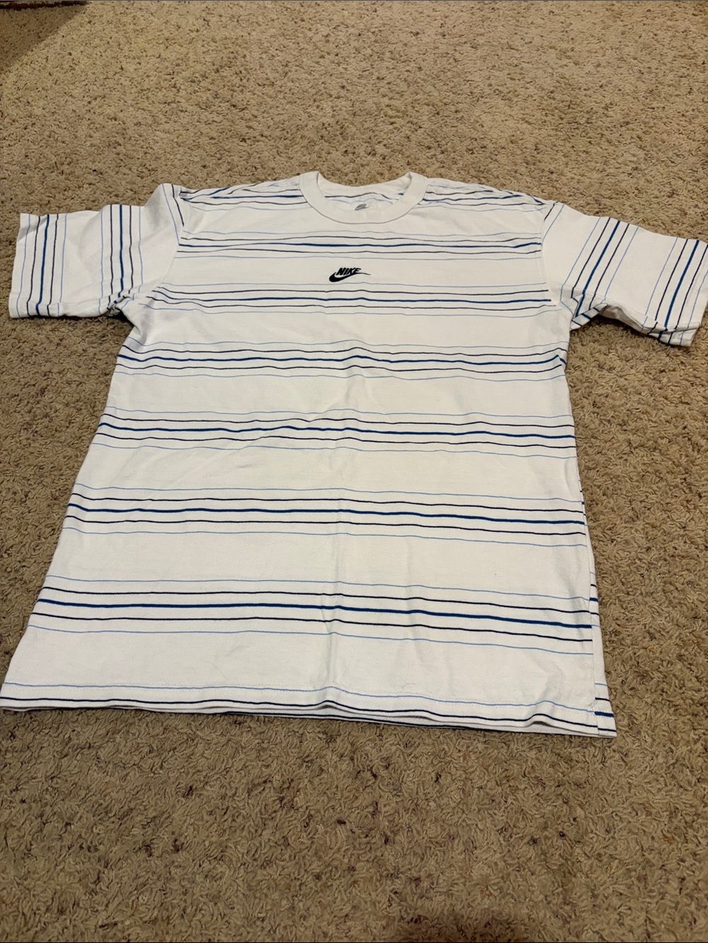 Nike White Short-Sleeve Crew with Blue Stripes